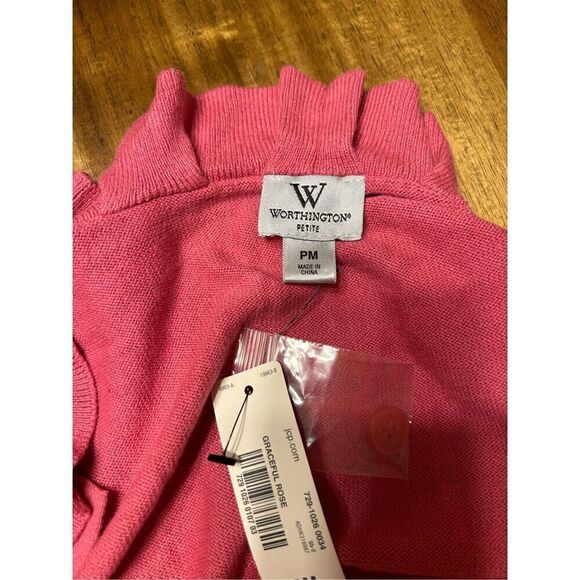 Worthington Women's Graceful Rose Ruffle Neck Cardigan Size Petite Medium - Picture 6 of 9